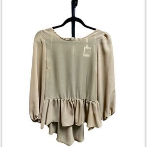 Manito Taupe 3/4 Sleeve Peplum Blouse NWT